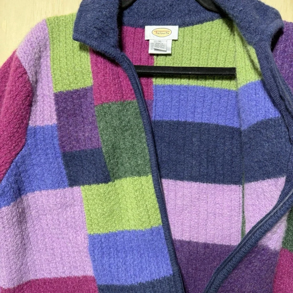 Talbots Wool Jacket XL Colorblock Zip Up Multicolor Boho Patchwork Coat - Picture 7 of 9